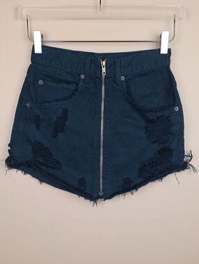 Carmar Los Angeles LF Beatrice Blue Distressed Zip Front Denim Mini Skirt